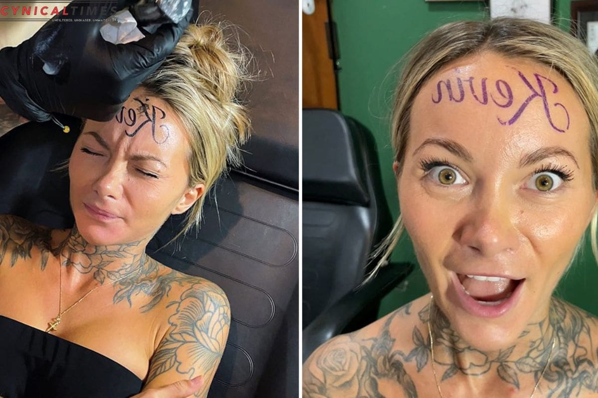 Woman Tattoos Boyfriend Name on Forehead