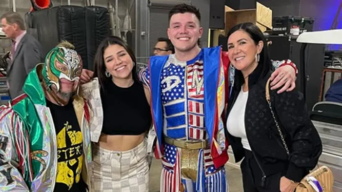 Dominik Mysterio backstage with family