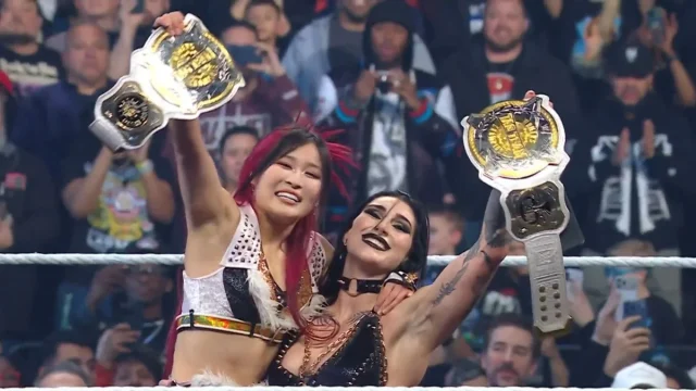 IYO SKY, Liv Morgan, Rhea Ripley, Roxanne Perez, WWE, WWE RAW, IYO SKY WWE Tag Team Champion